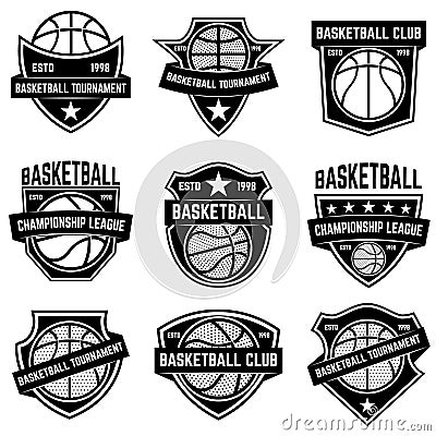 Set of basketball sport emblems. Design element for poster, logo, label, emblem, sign, t shirt. Vector Illustration