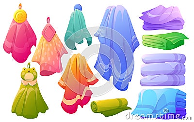 Set of bath towels, kitchen textile for shower Vector Illustration