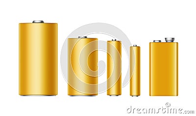 Set of Batteries AAA, AA, C, D, PP3, 9 Volt Vector Illustration