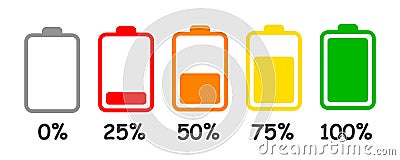 Set of battery charge level indicator in percent - Vector Illustration