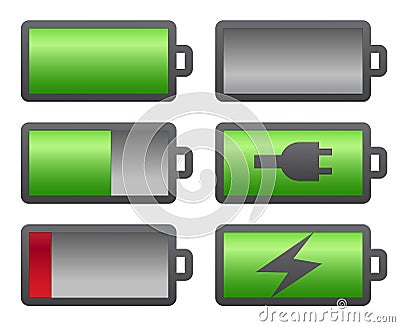 Set of battery charge level indicators Vector Illustration