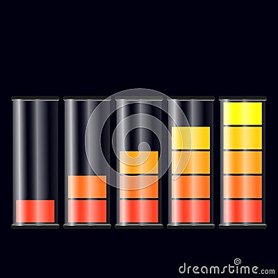 Set of battery charge level indicators Vector Illustration