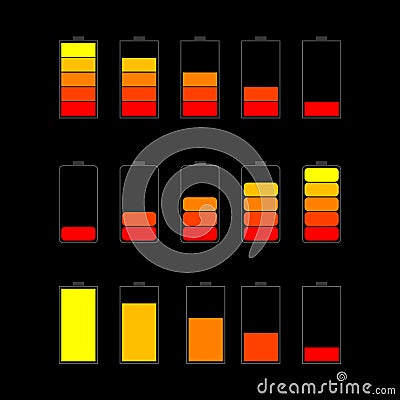 Set of battery charge level indicators Cartoon Illustration