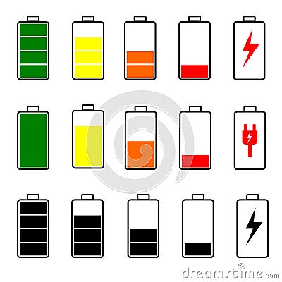 Set of battery icon vectors with various capacities Vector Illustration