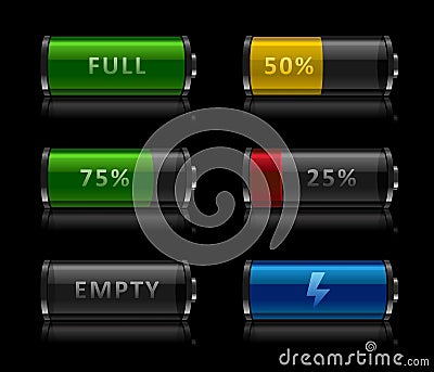 Set of battery level icons Vector Illustration