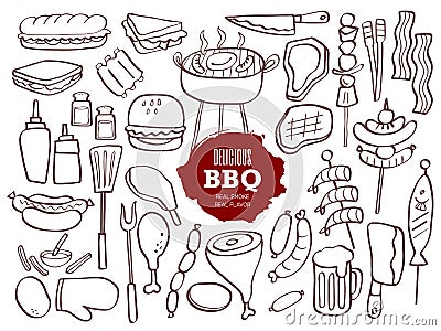 Set of BBQ doodles Vector Illustration