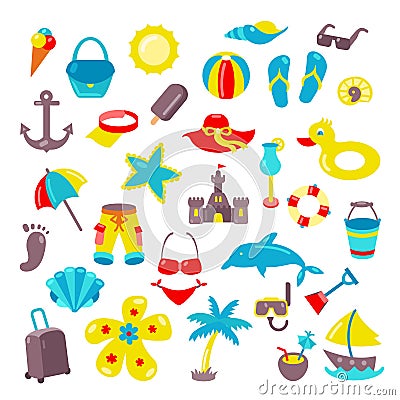 Set of beach icons. Vector Illustration