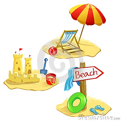 Set beach and recreation symbols isolated Vector Illustration