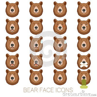 Set of bear face icons Vector Illustration