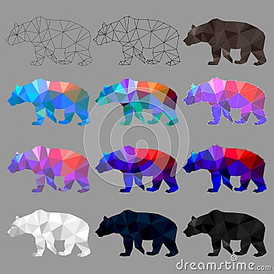 Set of bear polygon geometric. Vector Illustration
