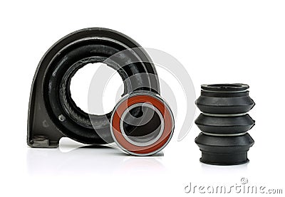 Set of bearing of the propeller shaft support bearing and shaft Stock Photo