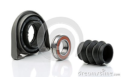 Set of bearing of the propeller shaft support bearing and shaft Stock Photo