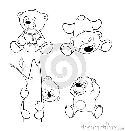 A set of bears. Coloring book Vector Illustration