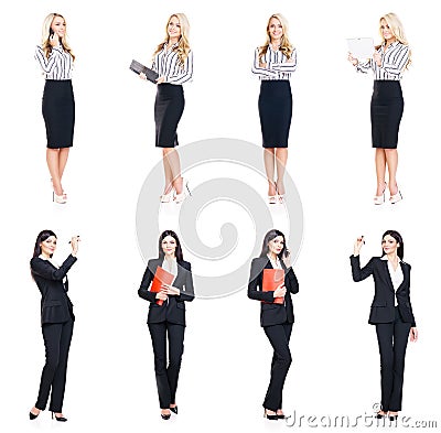 Set of beautiful, attractive businesswoman isolated on white. Business, career success concept. Stock Photo