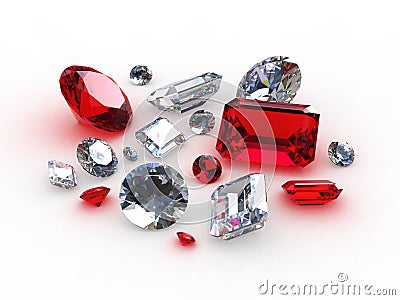 Set beautiful diamond and ruby stones Stock Photo