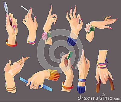 Set of beautiful female hands Vector Illustration