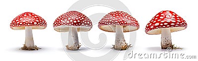 Set of beautiful fly agarics isolated on white background. Amanita muscaria Stock Photo