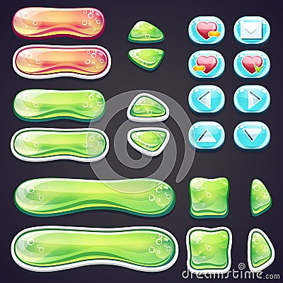 Set of beautiful glossy buttons for gaming and web design Vector Illustration
