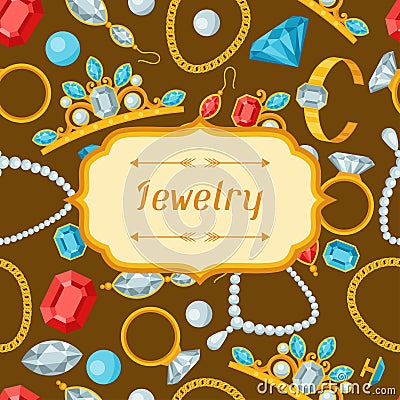 Set of beautiful jewelry and precious stones Vector Illustration