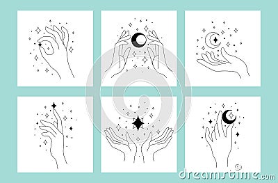 Set of beautiful linear logos with hands Vector Illustration