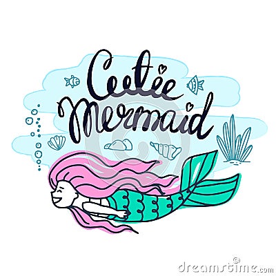 Set of beautiful mermaids with pink hair. Vector illustrations. Vector Illustration