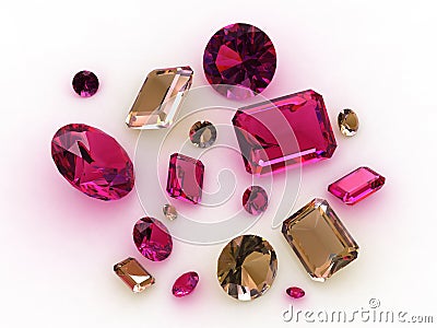 Set of beautiful rose sapphire gemstones - 3D Stock Photo