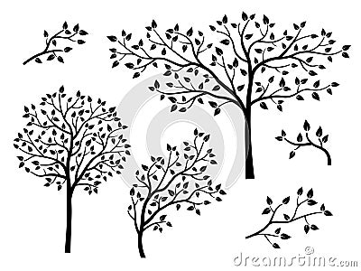Set of beautiful simple trees and branches Vector Illustration