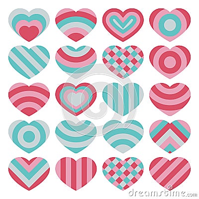 Set of beautiful vector isolated colorful valentines hearts on white background Vector Illustration