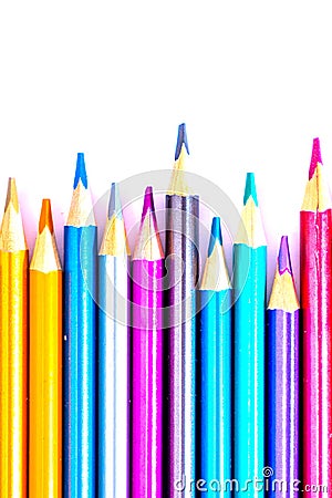 Set beautiful white , colored pencils of a colored pencils on white background. Soon to school. Back to School Stock Photo