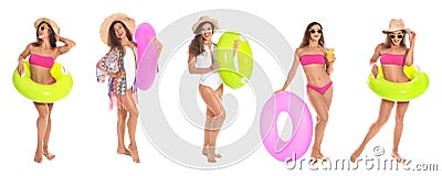 Set of beautiful woman with inflatable rings Stock Photo