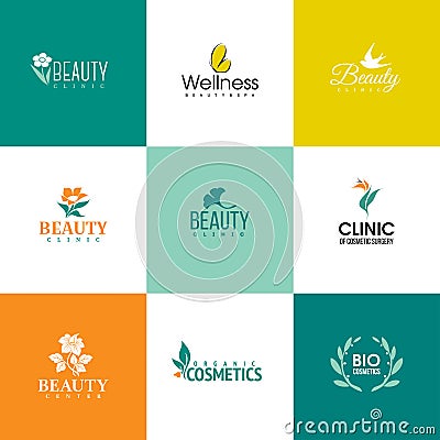 Set of beauty and nature logo templates. Flowers and leaves Vector Illustration