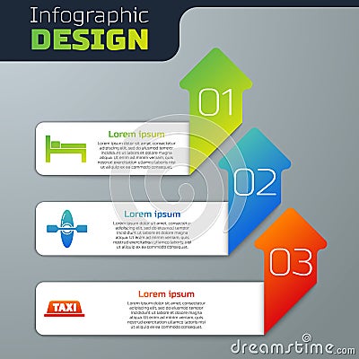 Set Bed, Kayak or canoe and Taxi car roof. Business infographic template. Vector Vector Illustration