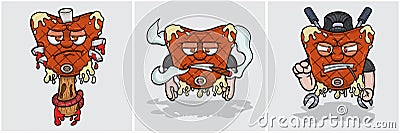 Set Of Beef Steak Mascot Cartoon. Sad, Smug And Angry Face. For Food, Meat, Barbeque and Beef Logo Vector Illustration