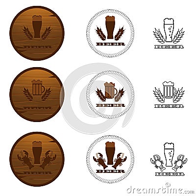 Set of Beer Badges, Labels, Logos in Brown Color Vector Illustration