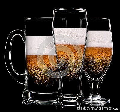 Set of beer glasses on black background Stock Photo