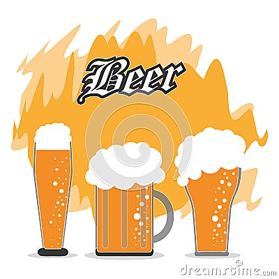 Set of beer glasses. Drink and beverage design. Vector graphic Cartoon Illustration