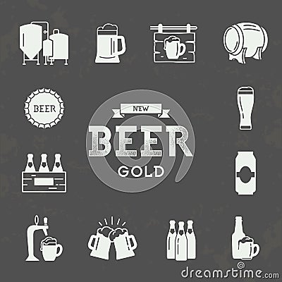 Set of beer icons in retro style. Logo for pub, bar, craft beer brewery. Vector Illustration