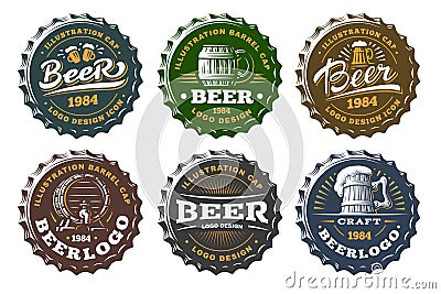 Set beer logo - vector illustration, emblem brewery design Vector Illustration