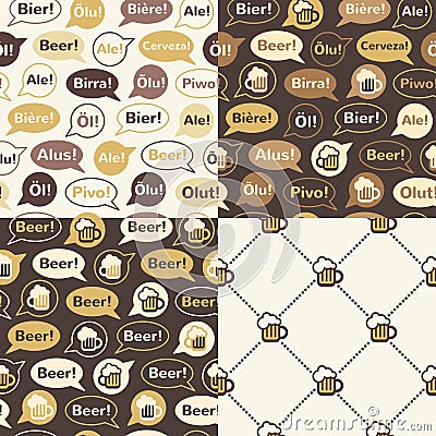 Set of beer seamless patterns Vector Illustration