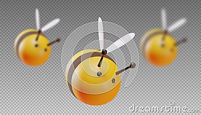 A set of bees in focus and out of focus. Two blur step. Cartoon style. 3D illustration. Vector Vector Illustration