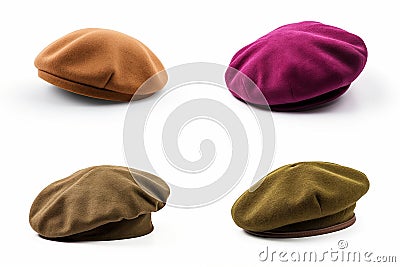 set of berets isolated on white background Stock Photo