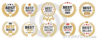 Set best seller icon design with laurel, best seller badge logo isolated - vector Vector Illustration