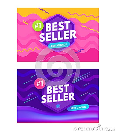 Set of Bestseller Banners with Abstract Memphis Funky Style Pattern for Social Media Marketing. Hot Sale Offer for Shop Vector Illustration