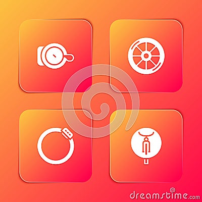 Set Bicycle bell, wheel, brake disc and icon. Vector Vector Illustration