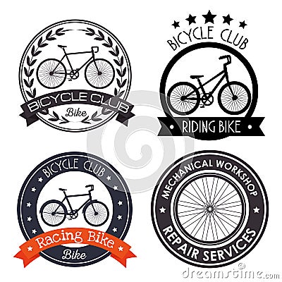 Set bicycle mechanical emblem with repair service Vector Illustration