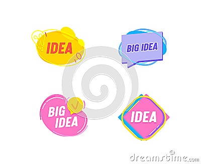 Set Big Idea Quotes in Doodle Frame with Hand Drawn Light Bulb Isolated on White Background. Graphic Design Elements Vector Illustration
