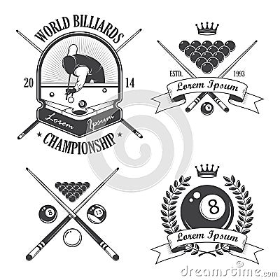 Set of billiards emblems labels Vector Illustration