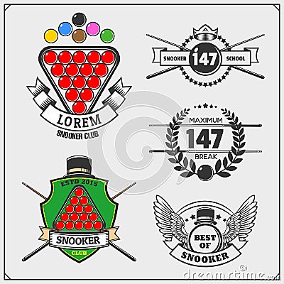 Set of billiards labels, emblems, badges, icons and design elements. Vector Illustration