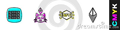 Set Binary code, NFT Digital crypto art, and Ethereum ETH icon. Vector Vector Illustration