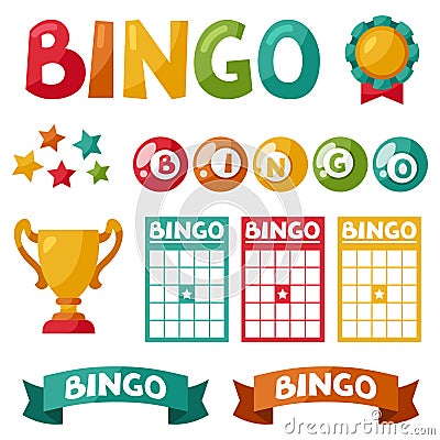 Set of bingo or lottery game balls and cards Vector Illustration